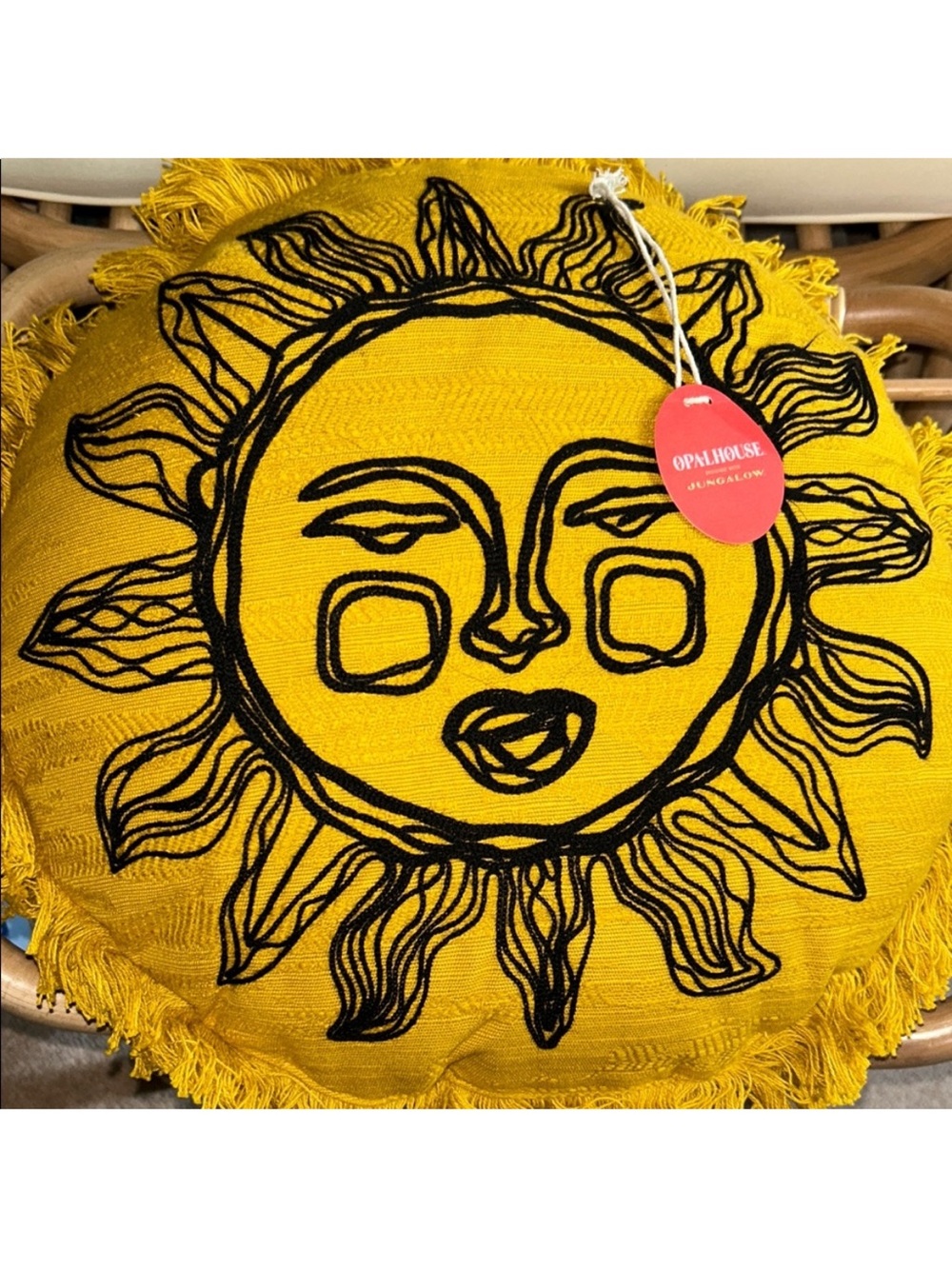 Opalhouse Jungalow RARE 16” Round Embroidered Sun Fringe Pillow